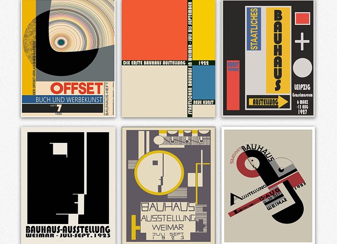 Aesthetic Wall Collage Kit Posters - Bauhaus Exhibition Posters, Set of 6 Rare German Art School Prints/Geometric Prints Mid Century Art Print