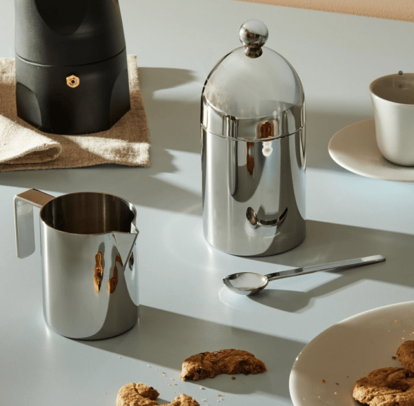 Sugar bowl with spoon 18/10 stainless steel design by Aldo Rossi