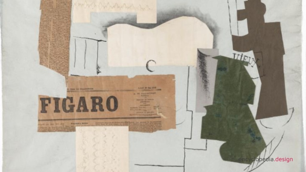 Bottle of vieux, glass guitar and newspaper by Picasso 1913