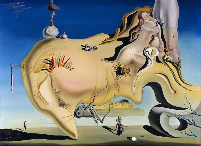Salvador Dalí's The Great Masturbator (1929), a surrealist oil painting featuring distorted figures, dreamlike symbolism, and erotic undertones.