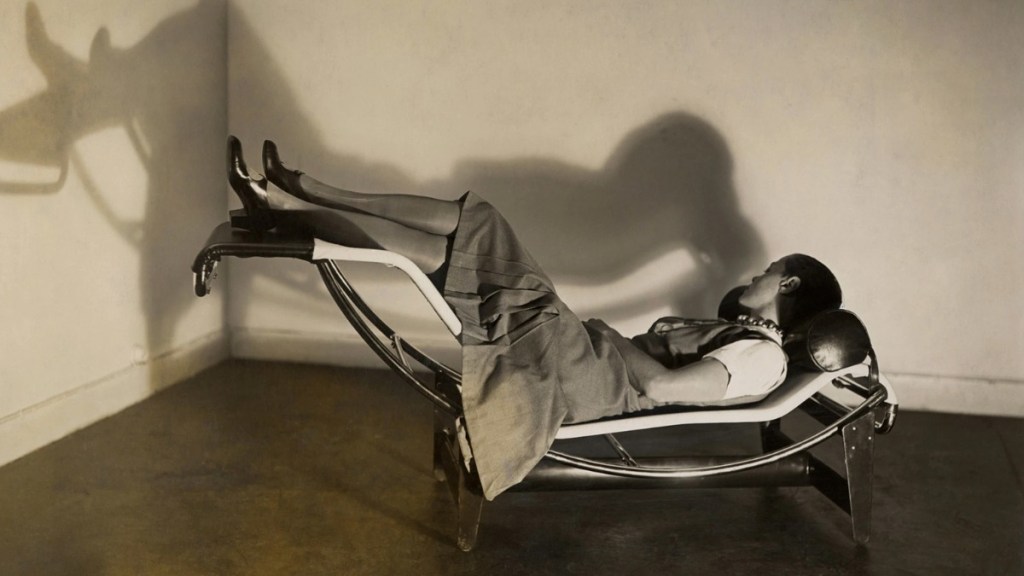 Charlotte Perriand in the famous “Chaise longue basculante B 306,” from 1929
