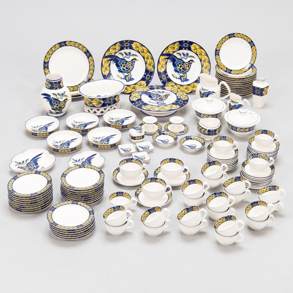 A 92 parts set of 'Blue Pheasant' from Royal Copenhagen, late 20th century by Christian Joachim