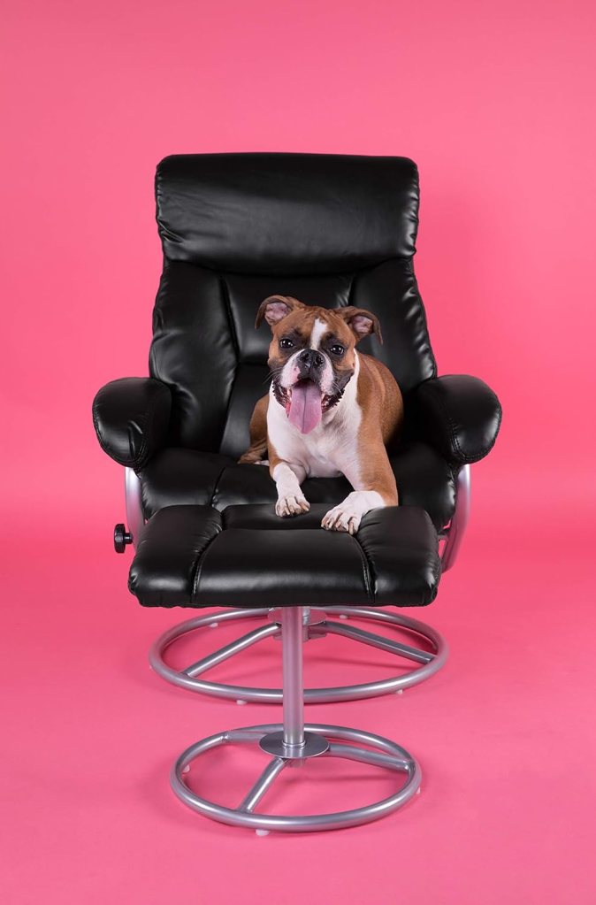 Flash Furniture Barker Contemporary Multi-Position Recliner and Ottoman with Metal Base in Black LeatherSoft