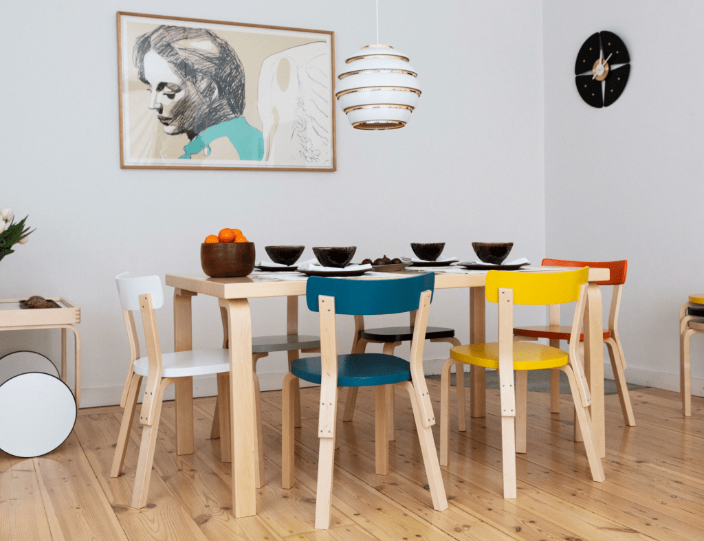 Colourful Configuration of Chair 69 by Alvar Aalto