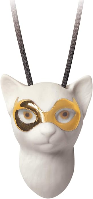 LLADRÓ Cat With Mask Pendant. Golden Lustre. Porcelain Pendant.