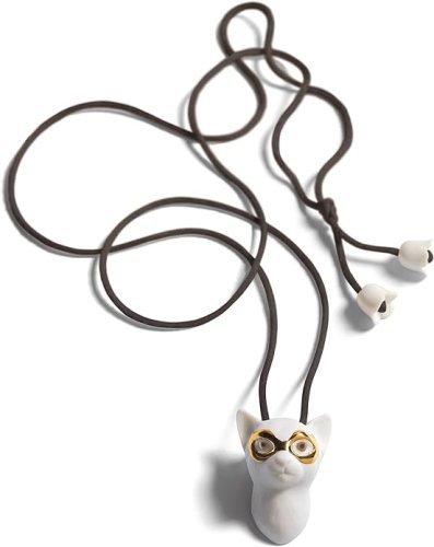 LLADRÓ Cat With Mask Pendant. Golden Lustre. Porcelain Pendant.