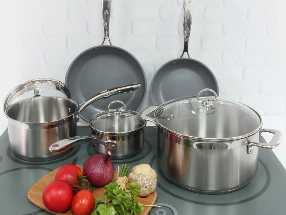 Chantal Induction 21 Steel 8 Piece Cookware Set with Ceramic Coated Fry Pans