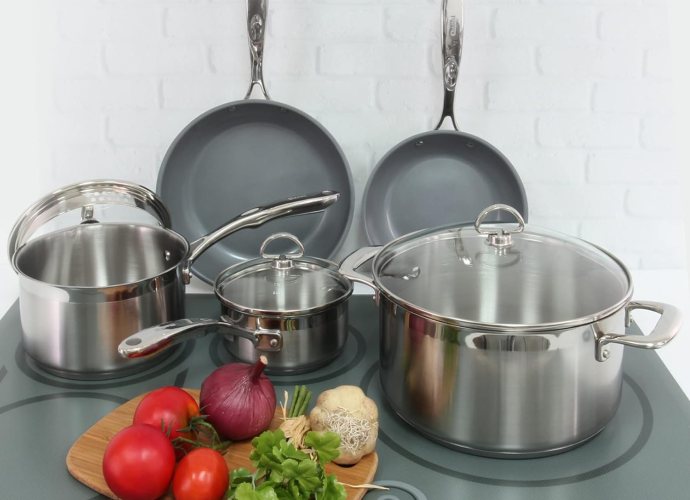 Chantal Induction 21 Steel 8 Piece Cookware Set with Ceramic Coated Fry Pans