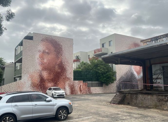 Pointlist Art Murals on Wilson Street, Newtown – Striking Urban Art