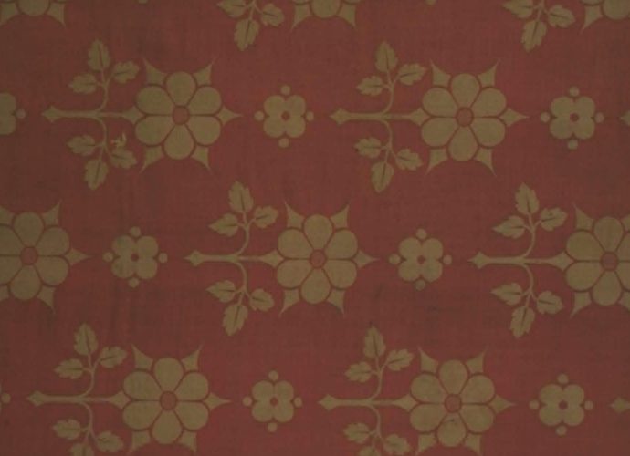 Furnishing fabric of wool and cotton damask, designed by Augustus Pugin, made by Frederick Crace & Son, England, 1851