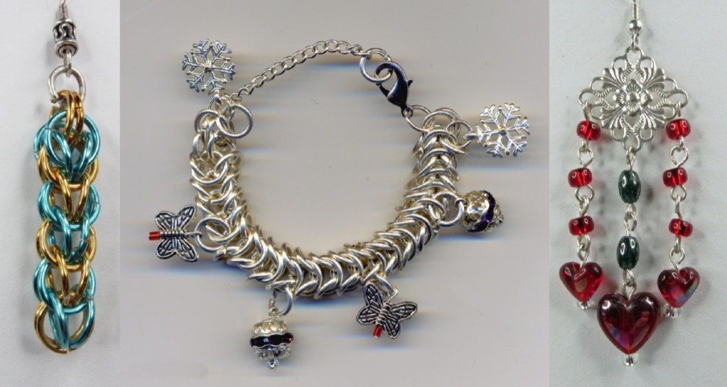 Three handmade jewelry items