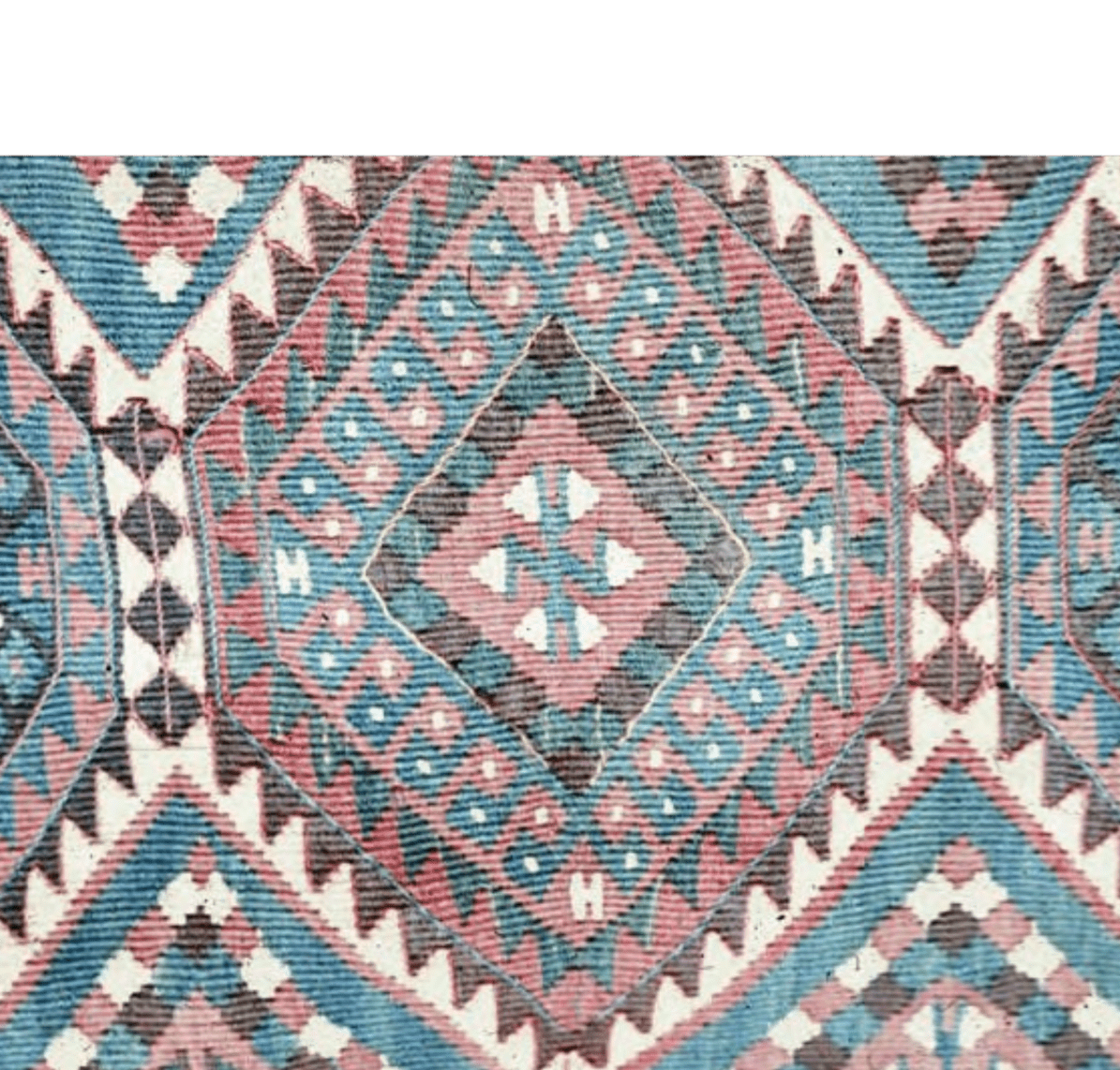 Close up of a kilim with wolf's mouth motifs in lozenges, Ankara, Turkey, 1972
