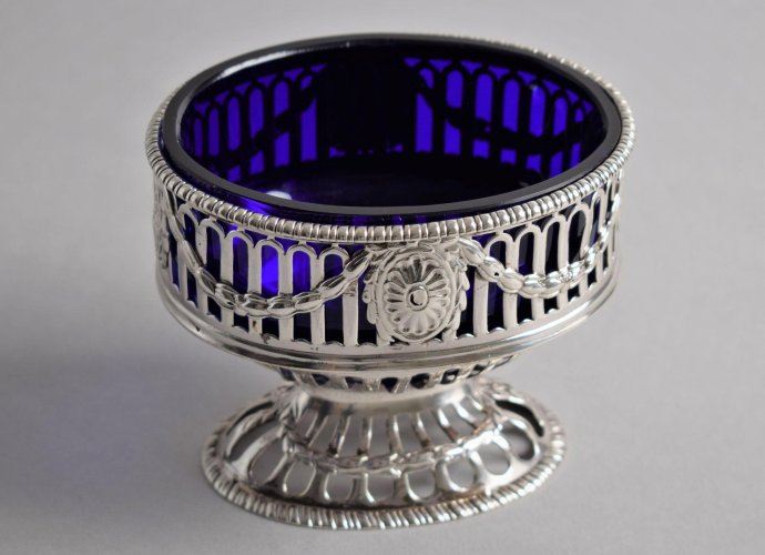 Salt silver with glass liner designed by Robert Hennell