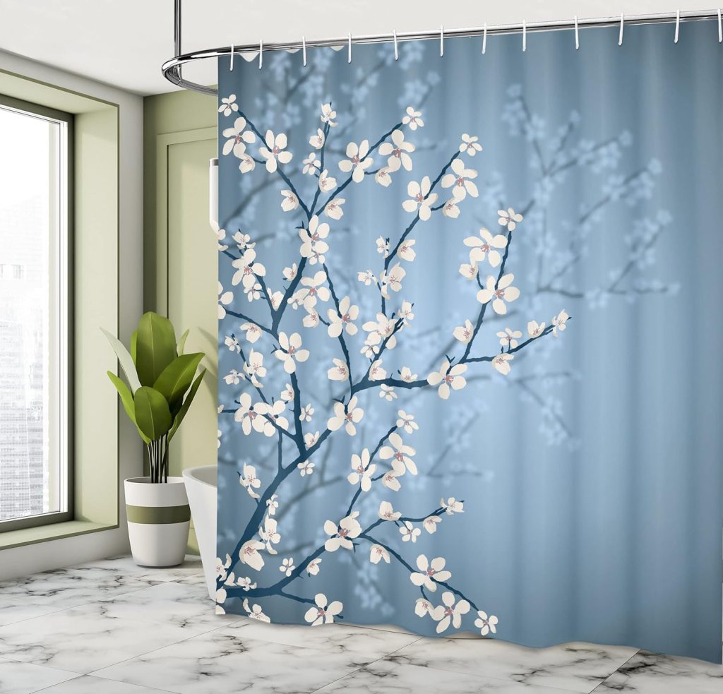 Ambesonne Japanese Shower Curtain, Spring Season Sakura Bloom