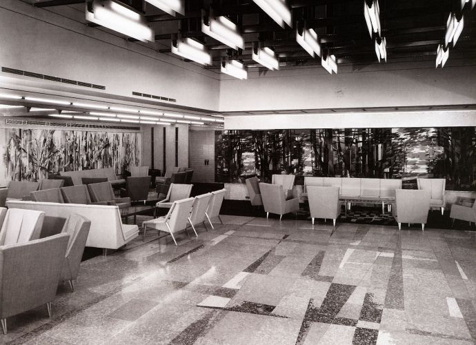 Large first class lounge of a French Ocean Liner. Designed by Maxime Old