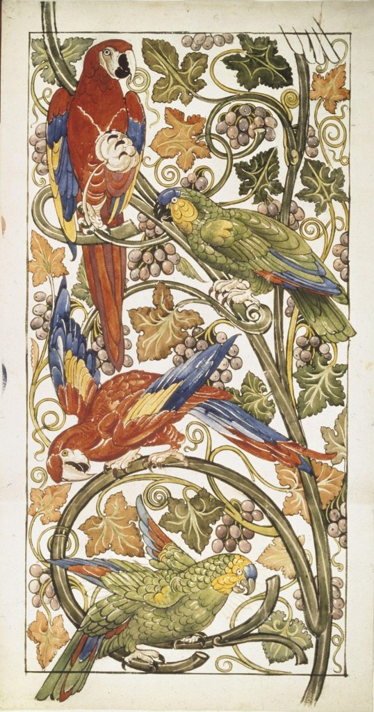 Design for a tile panel with parrots 1888 - 1897 by William Frend de Morgan. V&A