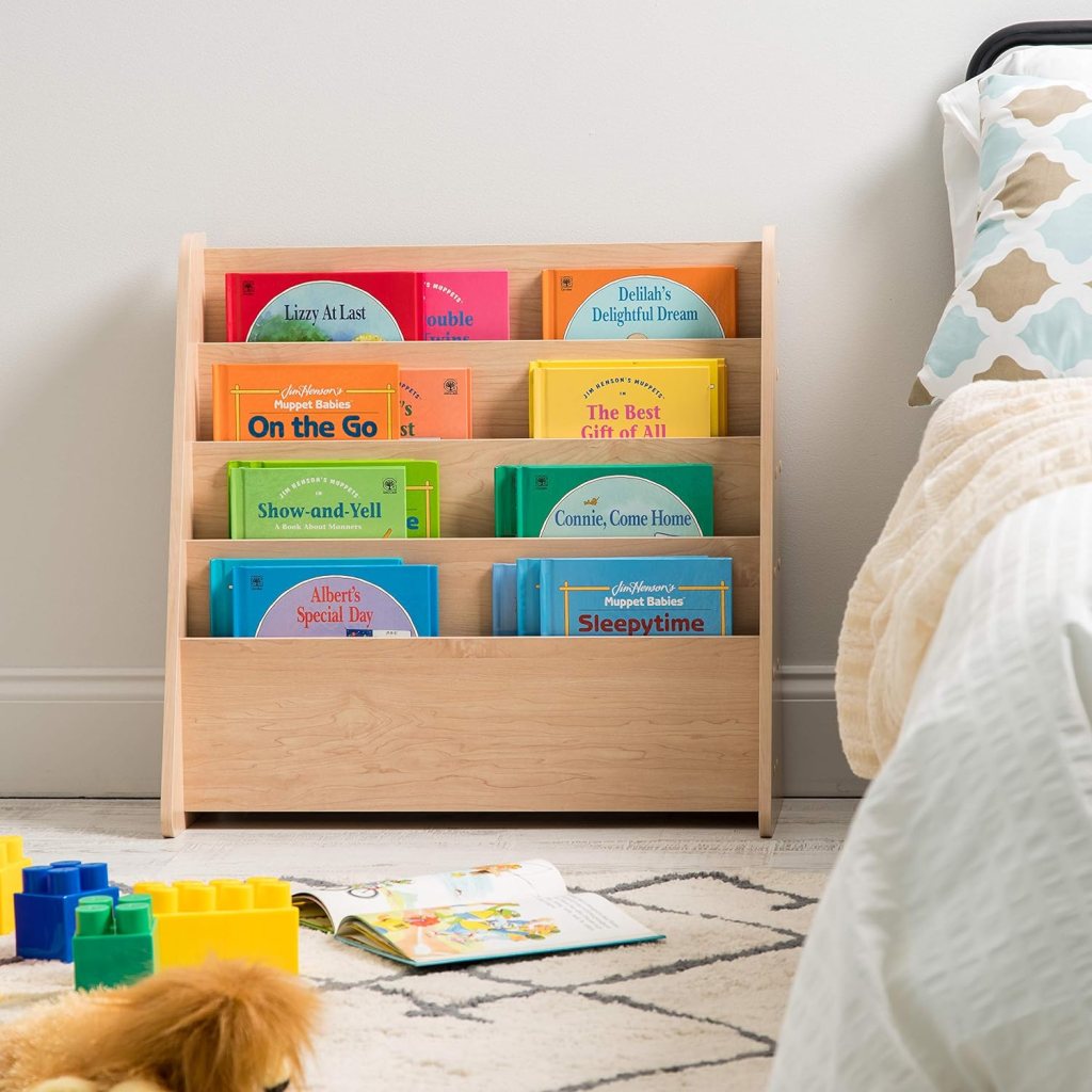 IRIS USA Wide Wooden Magazine Rack, 4-Pocket Periodical Book Sketchbook Stand