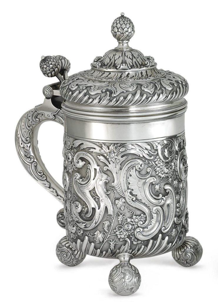 This is a Danish silver tankard crafted by P. Hertz in Copenhagen in the year 1901.