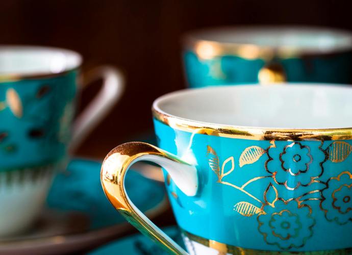 Blue Porcelain cups with gold trim. Photo by Pixabay on Pexels.com
