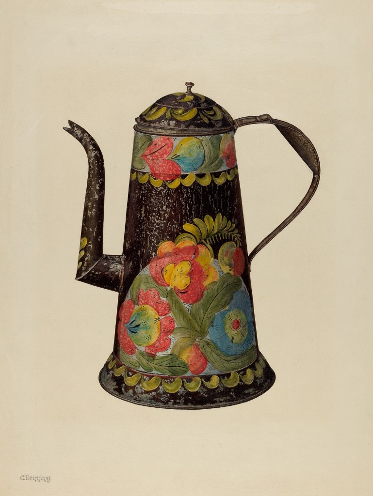 Toleware coffee pot, circa 1940