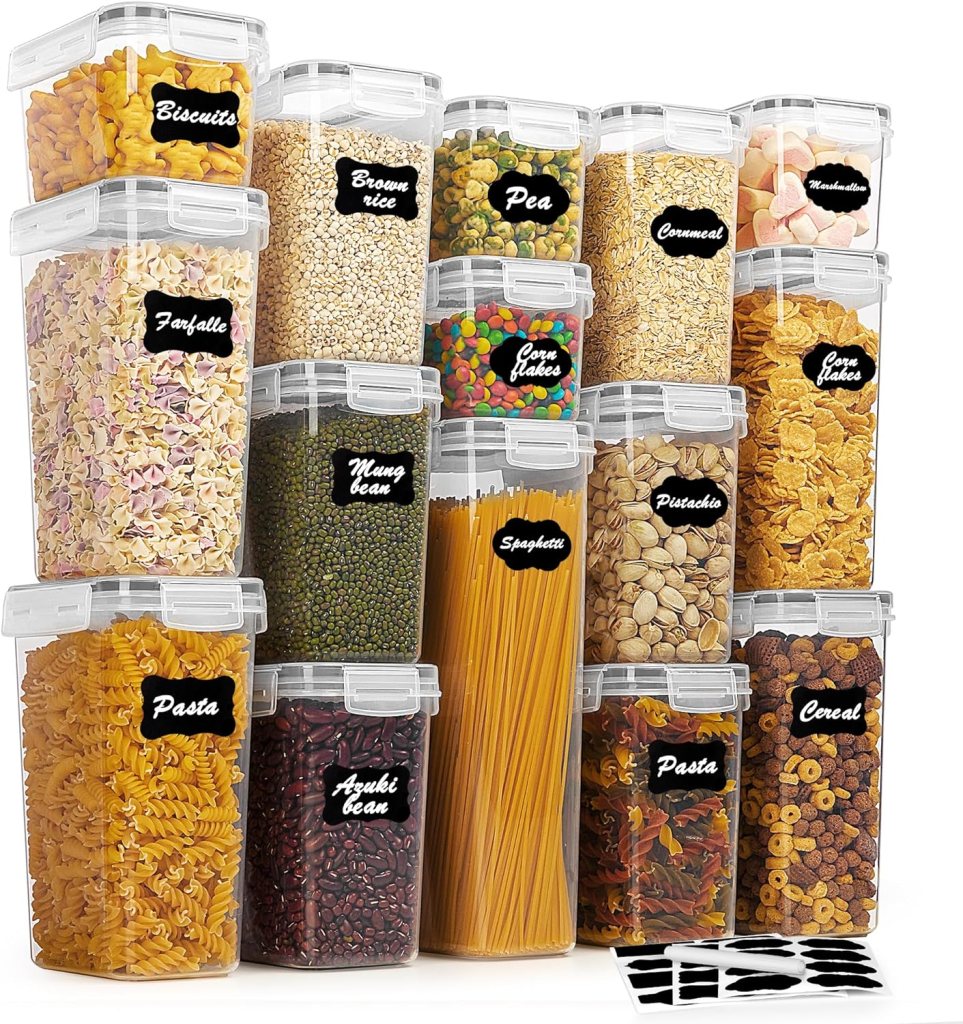 Vtopmart Airtight Food Storage Containers Set with Lids, 15pcs BPA Free Plastic Dry Food Canisters for Kitchen Pantry Organization and Storage