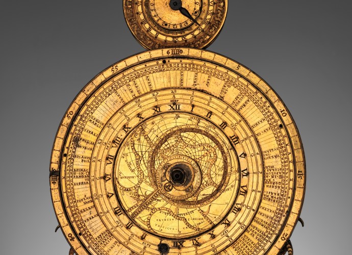 Monstrance clock, ca. 1570 German, Nuremberg, Case: gilt bronze; Dial: gilt brass; Movement: plated frame of iron, iron wheels; H. 16 x Gr. W. 6-1/4 in. (40.6 x 15.9 cm) The Metropolitan Museum of Art, New York, Gift of J. Pierpont Morgan, 1917 (17.190.639) http://www.metmuseum.org/Collections/search-the-collections/193609