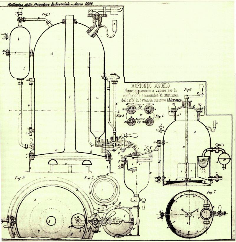 First patent (16 May 1884) of the espresso coffee machine