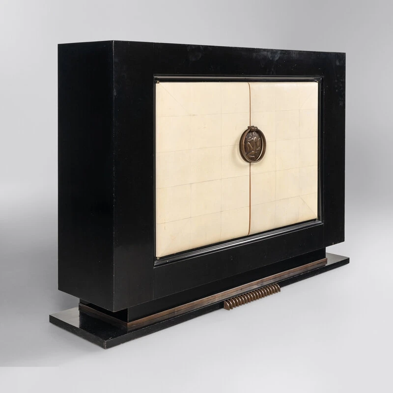 French Art Deco meuble d’appui by Jean Pascaud, black lacquer cabinet, France, circa 1930