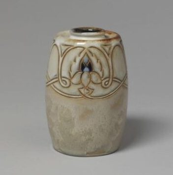 Francis C. Pope Art Nouveau Vase, Lambeth, 1905 Earthenware Art Nouveau vase by Francis C. Pope, made in Lambeth in 1905, showing organic floral decoration and experimental glazed surface.